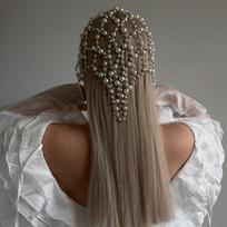Fire Fairy Wind Pearl Hair Chain High-end Hat Bride Wedding Elegant Dinner Party Headwear
