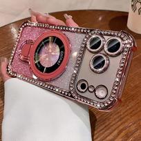 iPhone 17 PRO MAX Case: Rhinestone Edge, Glitter, Magnetic Stand, Airbag Protection, Drop-Proof & Soft Design, Apple 16/15 Compatible iPhone 17 rožinė