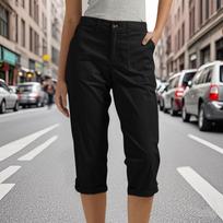 Women's Casual Stretch Capri Pants with Pockets Comfortable Fit for Everyday Wear, Perfect for Spring and Summer L