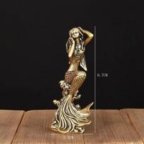 Mini Brass Mermaid Statue Fairy Tale Princess Figurine Creative Home Desk Decor for Girls Room Birthday Gift
