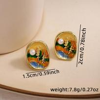 New retro colored drop oil flower earrings for women, luxurious and shiny round personalized earrings, jewelry gifts