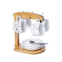 Cup Holder Mug Rack - Bamboo Coffee Cup Rack Home Storage Creative Tea Mug And Saucer Display Organizer-Holds 6 Mugs