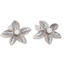 MamacitaSlay Elegant Titanium Flower Imitation Pearl Stitche earrings women Party stainless steel jewelry gift women