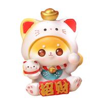 Cartoon New Year Lucky Cat Statue Resin Sculpture Cute Car Dashboard Decoration Fengshui Ornament for Bedroom Multipurpose