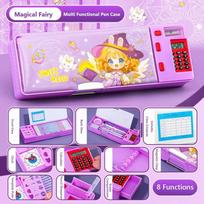 Plastic Pencil Case With Calculator/Pencil Sharpener Double Sided Use Pencil Box Large Capacity Multi-Functional