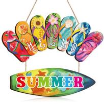 Colorful Hello Summer Wall Ornaments Beach Funny Summer Slippers Hanging Signs Wall Art Wooden Slippers Decoration
