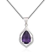 Elegant Alloy Amethyst Pendant Chain Water Drop Bling Crystal Necklace Silver Women's Jewellery Women Girl
