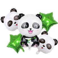 5-Piece Set of Panda Head and Star Aluminum Foil Balloons Suitable for Birthday Parties, Animal-Themed Birthday Party Decorations Other