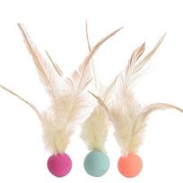 3Pcs Solid Biting Cat Interactive Ball Toy Chewing Resistant with Feathers Chew Training Toy Elastic Interactive Play