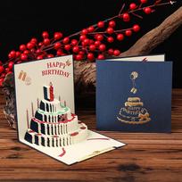 Cake Shape 3D Pop Up Birthday Card Folding Colorful Happy Birthday Card Hollow Paper Carving with Envelope Cake Greeting Card