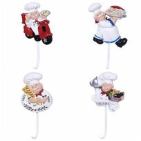 4pcs Creative Waterproof Cartoon Chef Hooks Plastic Resin Chef's Bread Hooks Wall Hanging Decorative Key Hangers for Home