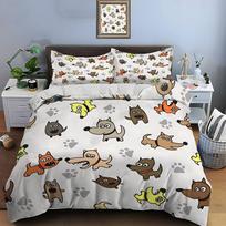 A Group Of Cute Cartoon Puppy Paw Prints Bedding Set For Kids Luxury Gift 3Pcs Digital Print Comforter Set Soft Comfortable (as the picture,EU Twin 135X200cm&set)