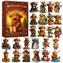 3D Cow Christmas Advent Calendar 24 Pcs Festive Cattle Ornaments Set for Christmas Countdown, Home Table Centerpiece Decoration L