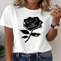 New Women's T-Shirt Black Rose Graphic Printed Casual Fashion Short Sleeve T-Shirt Soft Comfortable Summer Women Clothing S įvairiaspalvis
