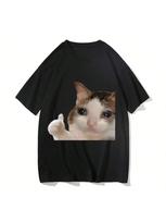Funny Daily Wear Tees Sad Cat Meme unisex Wounisex Short Sleeve Funny Graphic T-Shirt Comfortable Soft Casual T-Shirts S