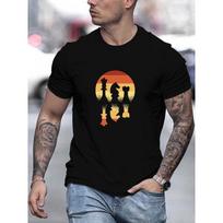 International Chess Pattern Print Crew Neck Short Sleeve T-shirt For Men, Comfy Casual Summer T-Shirt For Daily Wear Work Out And Vacation Resorts S