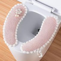 Coral Fleece Toilet Seat Cushions, Single Floral Design, 4-Point Fixed Installation, White Trim, Portable Handle, Hand Washable, Universal Fit