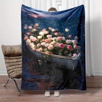Serene Lake   Flower Boat Print Fleece Throw Blanket - Cozy All-Season,Soft   Warm for Home,Office Nap,Travel - Ideal Gift 130x150cm51x59in