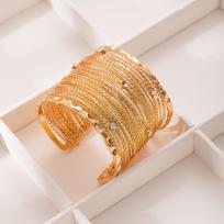 Bohemian Ethnic Wide-Brimmed Diamond-Inlaid Textured Luxury Metal Bracelet