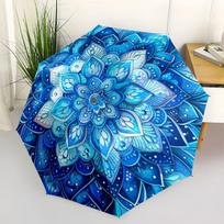 Blue Mandala Art Print: Circular Design,Abstract Flower PatternUmbrella with Cute Design,Portable 3-Fold Compact Umbrella for Men&Women,Vale