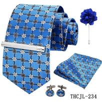 Men's European Style 5-Piece Formal Tie & Pocket Square Set, Striped Business Professional Design, Hand-Tied Tie.