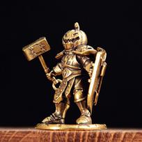 Brass Made Shield Soldier Statue Pumpkin Demon Warrior Display With Hammer Pumpkin Headgear Figurine Home Office Decor Copper