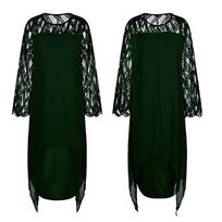 Summer Large Size Lace Stitching Irregular Hem Chiffon Dress L