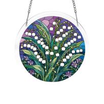 Acrylic Suncatcher Window Hanging Decoration 2D Puzzle Floral Design Round Shape with Chain for Home Window Display One Size