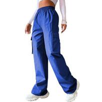 Women Cargo Pants Elastic Waist Wide Leg Solid Color Trousers Casual Joggers Sweatpants with Side Flap Pocket S