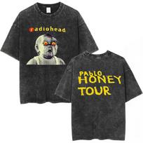 benber vintage British Rock Band Radiohead Classic Poster Graphic Print Tshirt Men Women Streetwear Hip Hop Vintage Washed Cotton Loose M