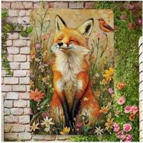 Planetjuice wall art Metal Poster Wall Art Fox with Flowers Vintage  Decor