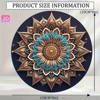 Planetjuice Planetjuice Vintage Turquoise Blue Golden Mandala Metal Wall Art  Sign for Home Bar Cafe Holiday Gift (as the picture,20x20)