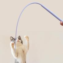 Pet Silicone Long Rod Cat Teaser Toy with Realistic Mouse Tail Design Interactive Cat Wand for Indoor Cat Play and Exercise