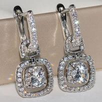Luxury Double Halo Cushion Cut Cubic Zirconia Drop Earrings Sparkling Silver Tone Dangle Earrings for Women