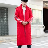 Plus Size Fleece-Lined Mid-Length Winter Coat: Hooded, Over-the-Knee, Unisex Team Sports, Printed Design. 4XL