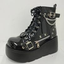 Autumn Winter Gothic Street Comfy Platform Wedge Ankle Motorcycle Boots for Women Cool Fashion Big Size 43 Women Winter Footwear 35