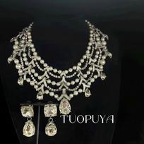 Handmade Luxurious Bridal Water Drop Tassel Necklace & Earring Set in Full Diamond Shine for Weddings & Banquets