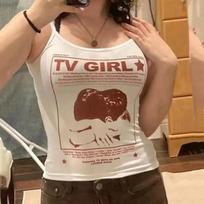 TV Girl Graphic White Tank Top Y2K Indie Aesthetic Cami Spaghetti Strap S-L M