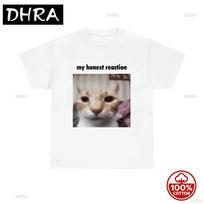 My Honest Reaction Tshirts Funny Cat Printed TShirts Women Casual Short Sleeve Tees Womens Joke Humor Summer Clothing S