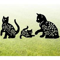 Metal Black Cat Family Garden Outdoor Ornaments, Animal Garden Decorative Skates, Metal Garden Art, Ornamenta 3-Pack