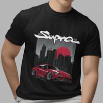 Men’s Black Casual T-Shirt Red Toyota Supra JDM Car Graphic Tee Street Style M