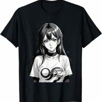 Sexy Waifu Otaku Anime Girl Japanese In Black And White Art T-Shirt S