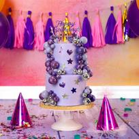 32Pcs Glitter Purple Disco Ball Cake Decorations Star Heart for Ins Style Birthday Parties 1SET