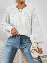 Women's Oversized Knit Sweater Cable Stitch Pullover Long Sleeve Casual Tops White Black Beige Brown Green S