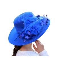 Wide Brim Organza Hat for Women Elegant Floral Ribbon Detail Sun Protection Lightweight Formal Headwear One Size