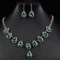 Elegant European Blue Zirconia Water Drop Necklace & Earrings Set for Women