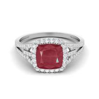 3.42 Cts Cushion Shape Ruby 925 Sterling Silver Solitaire With Accent Trio Shank Dainty Wedding Ring 12