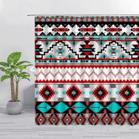 Retro Color Tribal Aztec Fancy Abstract Geometric Ethnic Design Shower Curta Waterproof Polyester Fabric Bathtub Screen (as the picture,W90xH180cm(35x70 in))