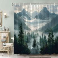 Misty Mountain Forest Waterproof Shower Curtain for Bathroom Decor, Nature-Inspired Design, Vibrant Colors, Unique Style (as the picture,W90XH180cm)