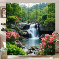 Waterfall Garden Shower Curtain - Multi-Style Bath Decor, Perfect for Those Who Love Nature-Inspired and Practical Designs (as the picture,W90XH180cm)